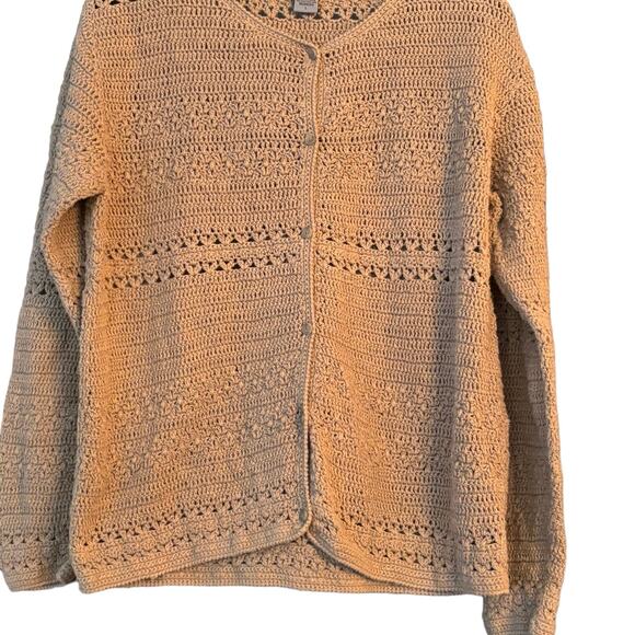 Eddie Bauer Cardigan Sweater Tan Woman’s Large Open Knit Minimalist - Picture 1 of 8
